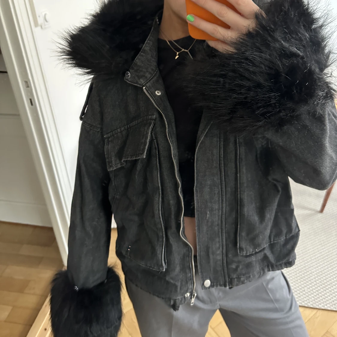 denimjacka m fuskpäls - 90