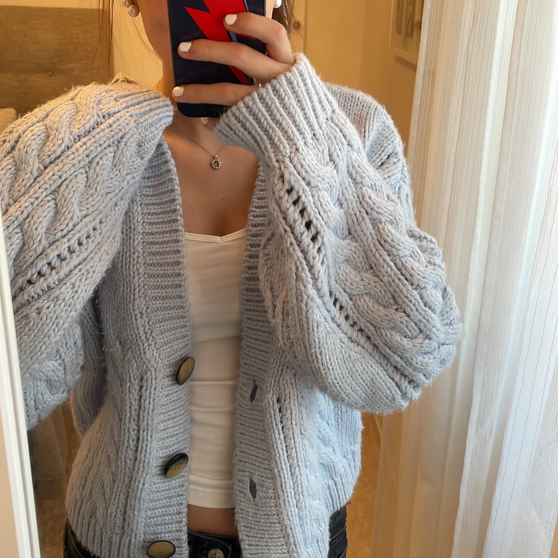 stickad blå kofta 👌🏼 - 90