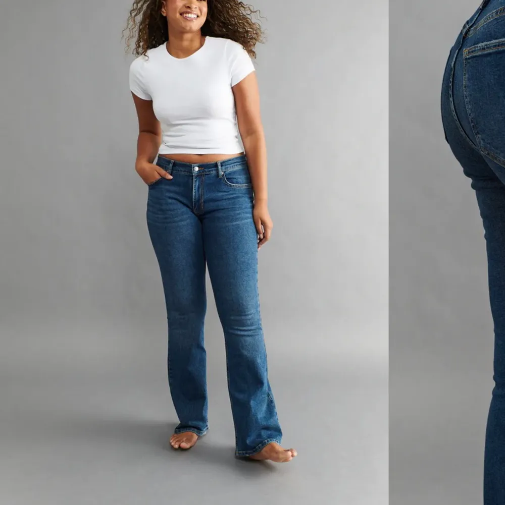 Säljer nu mina fina blåa lågmidjade jeans från Gina storlek 36 köpte för 499 och säljer för 300 + frakt . Jeans & Byxor.