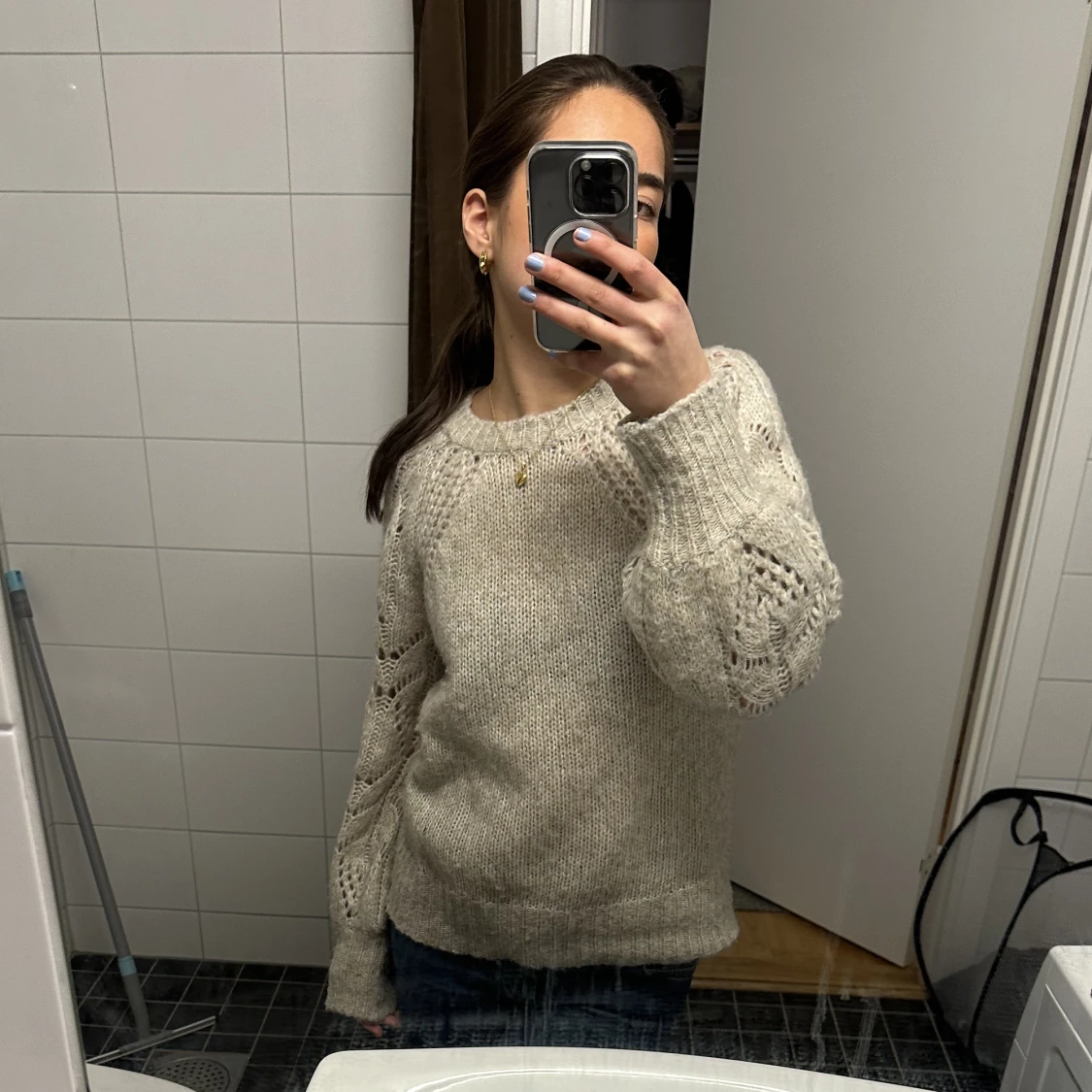 stickad beige tröja - 90