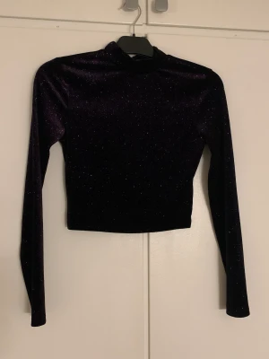 Glitter topp - Glittrig topp från H&M. Köptes för 199 men säljer för 110 då den endast är testad en gång hemma. Säljer eftersom att den inte kommer till användning. Tröjan är i nyskick och lite croppad i modellen. Den kan passa en XS till M beroende på passform💕