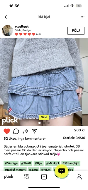 Jeanskjol - Såå snygg jeans kjol som jag nyligen köpte hör på plick! Bra skick men den va lite stor❤️