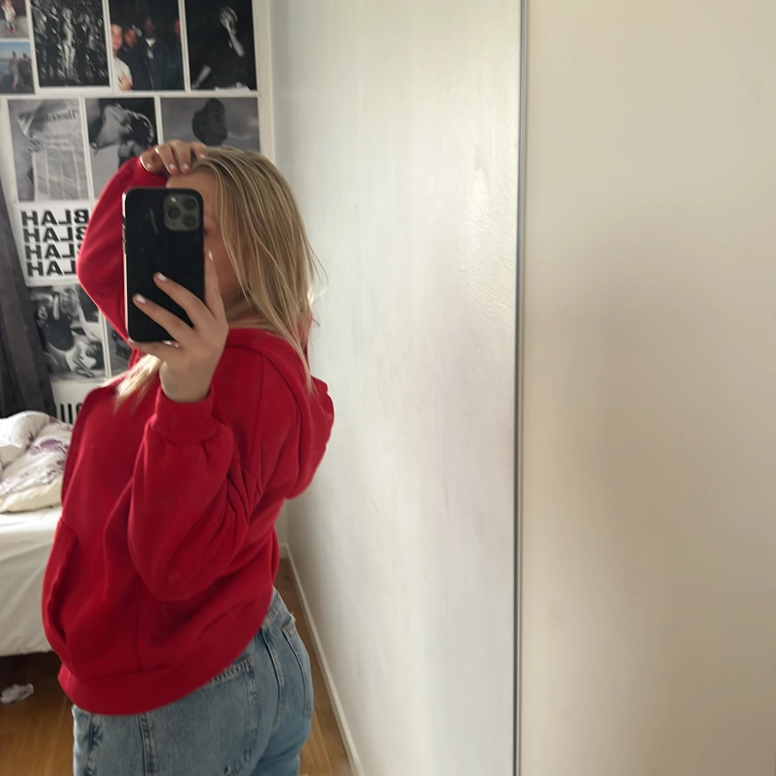 röd zip up hoodie - 90