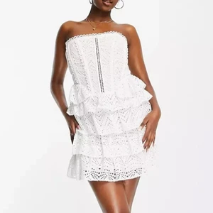 Volangklänning - Jättefin klänning från asos med volanger. Helt ny med lapp kvar, säljs då den är för kort på mig samt att returtiden gått ut🤍 Nypris 569kr