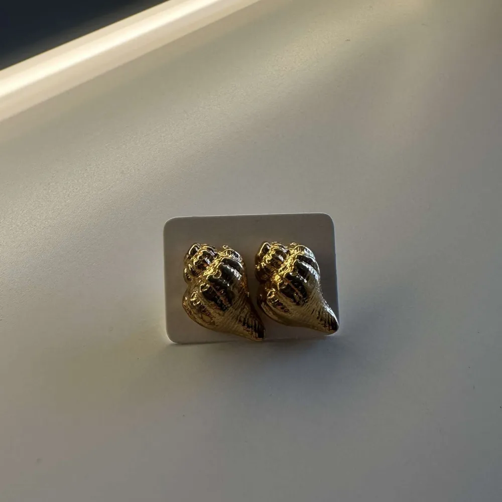 Guldiga örhängen, formade som snäckor🐚Aldrig använda. Köparen står för frakt🫶🏽 Har massor av andra örhängen i min profil, så gå gärna in och kika💕. Asusteet.