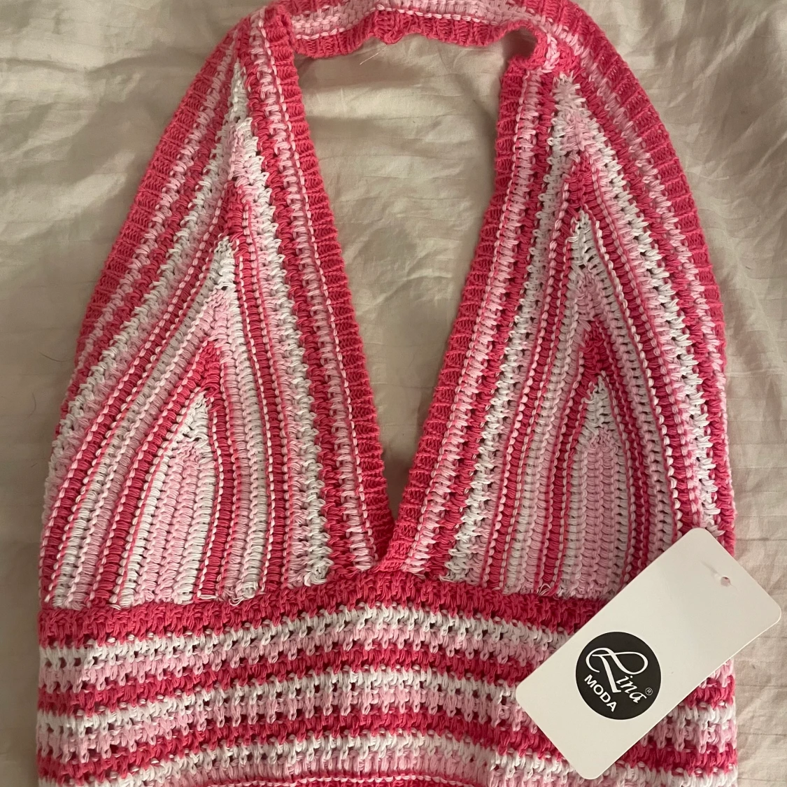 Rosa/Vit Stickad topp - 91