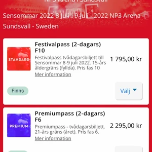 Sensommar  - Biljetter till sensommar festival. 2 dagars standard biljett. Skriv till mig vid intresse och frågor 