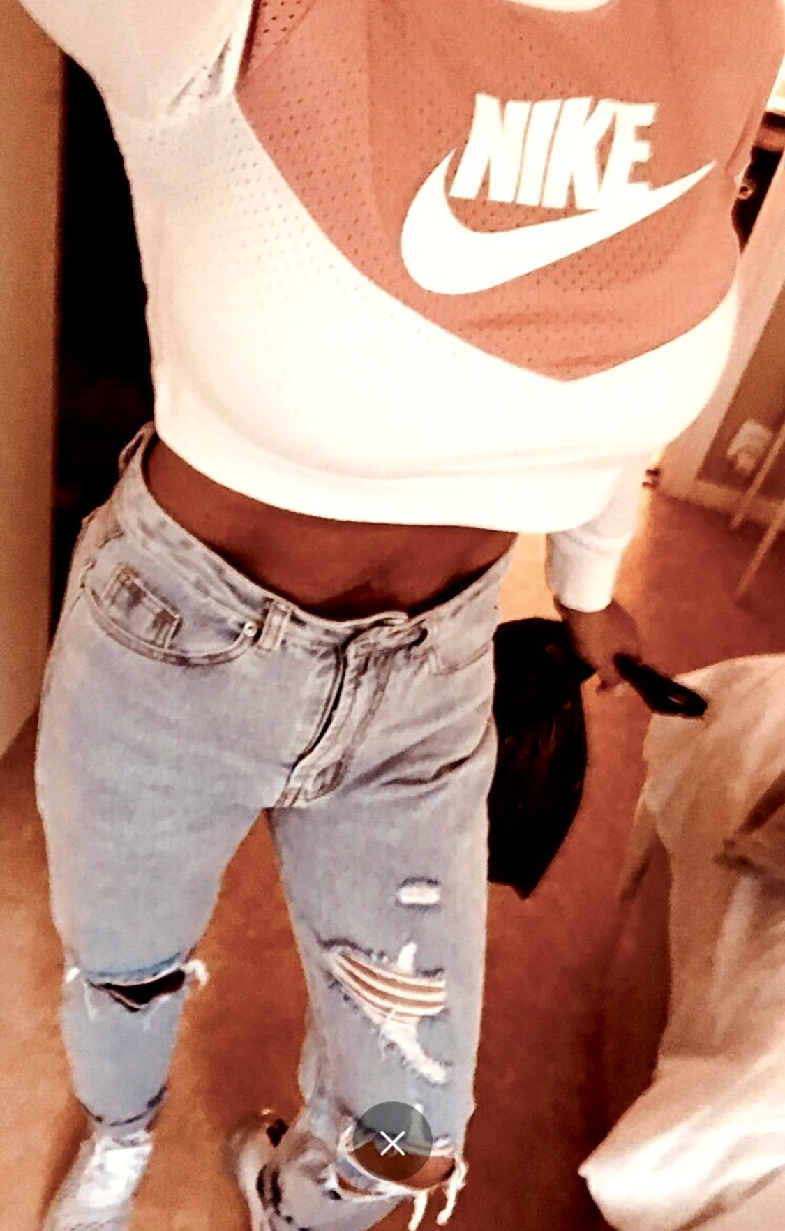 Nike crop top/tröja vit/rosa XS