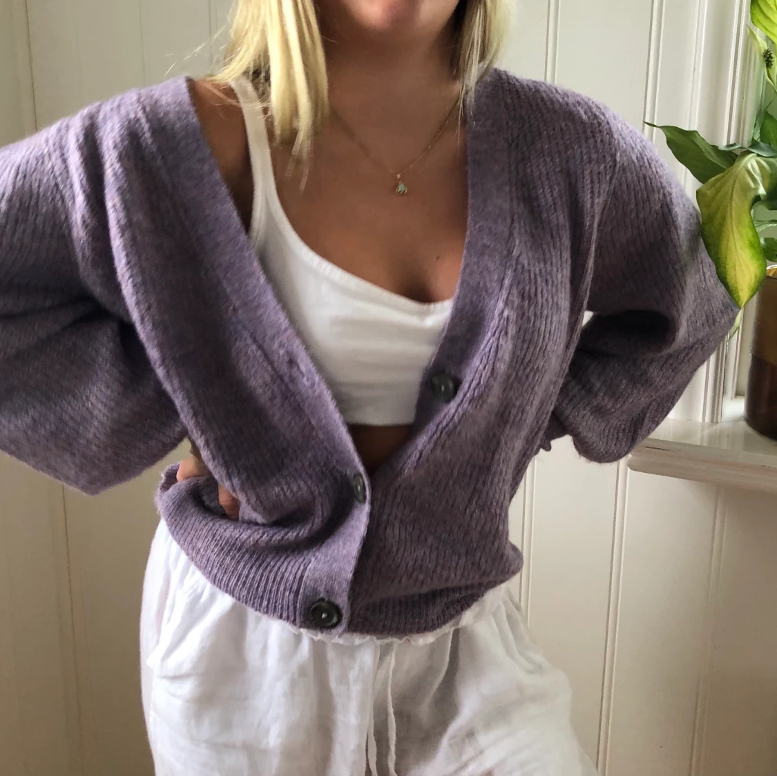 Lila stickad kofta från Zalando stl M - 90