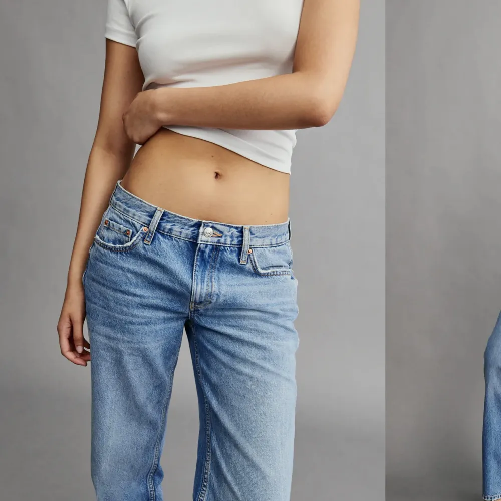 Supersnygga, populära och knappt använda low straight jeans från Gina Tricot i storlek 36. Jag är 160cm lång och jeansen är kortade efter min längd. Fler bilder skickas vid förfrågan🥰 fraktkostnad tillkommer.. Jeans & Byxor.