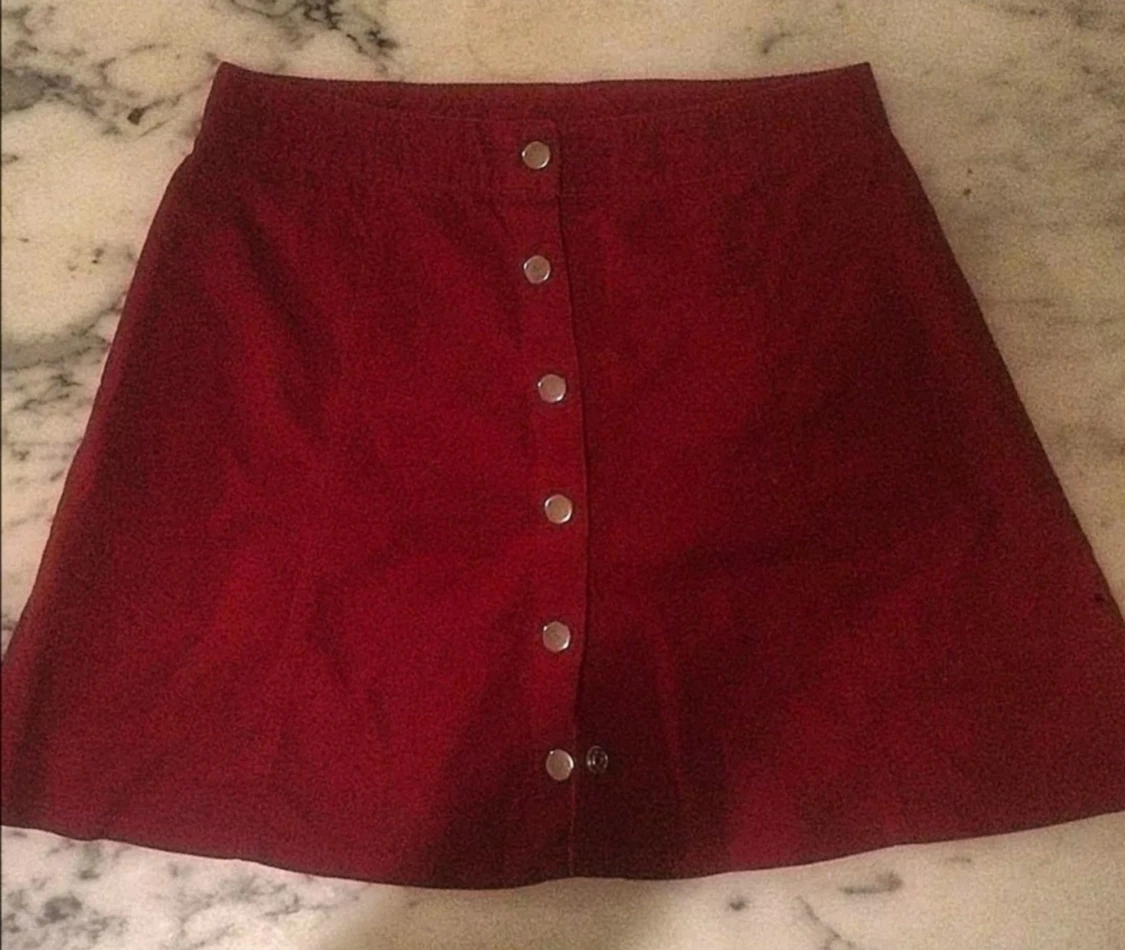 Vintage, retro, minikjol, röd, storlek S, UK 8, EU 36