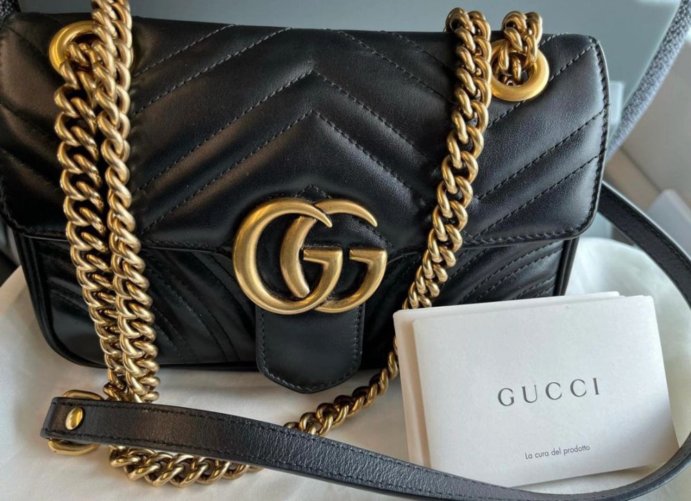 Svart Gucci GG Marmont Mini väska med kvitto och dustbag | Plick