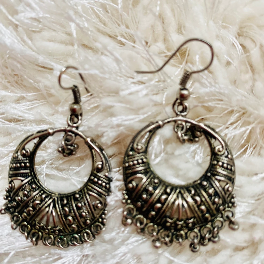 Silver colored stainless steel earrings from India  - 91