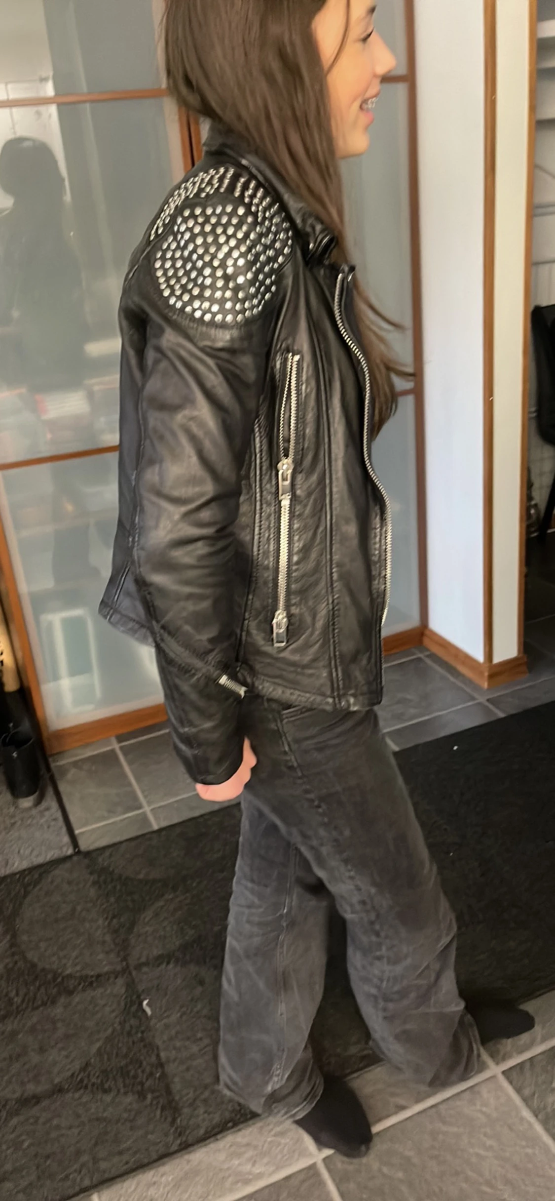 Äkta läder bykerjacka xs