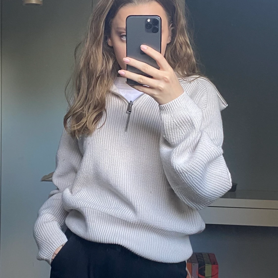 Stickad tröja half-zip