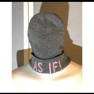 AS IF grey hat with pink text. 