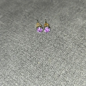 Lila örhängen med guldfäste - Säljer ett par eleganta örhängen med lila stenar och guldfäste. Perfekta för att ge en färgklick till din outfit. De är små och diskreta men ändå iögonfallande. Passar både till vardag och fest!