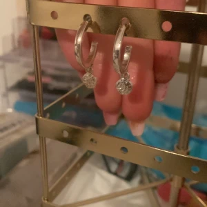 Silverörhängen med gdetaljer - Snygga silverörhängen i form av ringar med hängande  detaljer. Perfekta för att ge en touch av elegans till din stil. Passar både till vardag och fest aldrig använda.