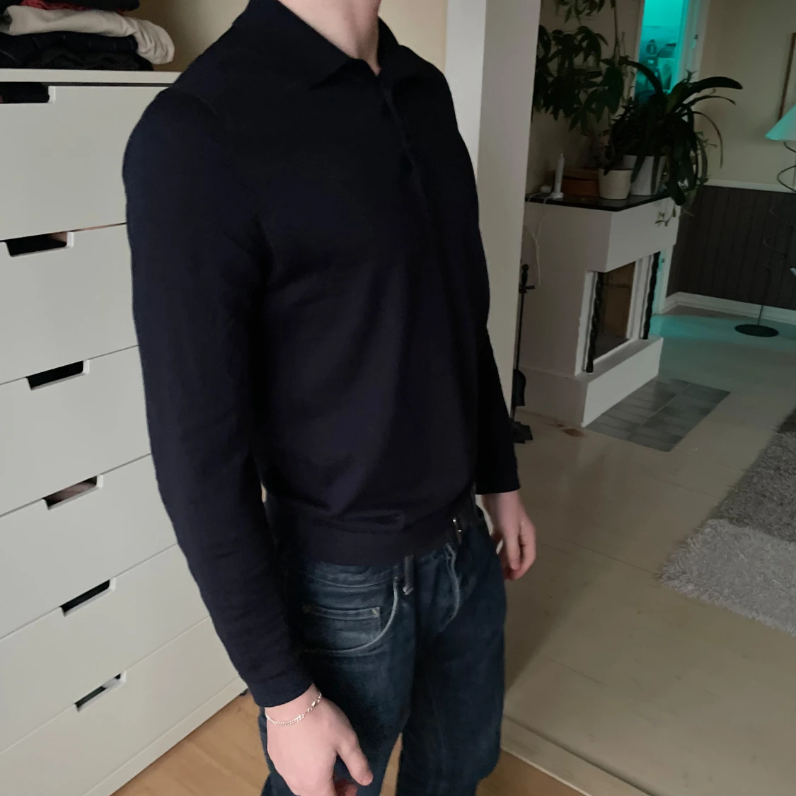 Marinblå långärmad pikétröja från masimo dutti - 1