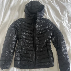 Svart dunjacka från Everest - Säljer en svart dunjacka från Everest med huva och dragkedja. Jackan är perfekt för kyligare väder och har en stilren design med quiltade detaljer. Passar bra för både vardag och utomhusaktiviteter.