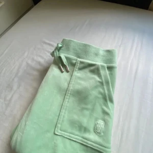 Mintgrön juicy  hoodie och byxor - Säljer ett set med en mintgrön juicy  hoodie och matchande byxor. Hoodien har dragkedja och långa ärmar, perfekt för en avslappnad stil. Byxorna har en bekväm passform med snörning i midjan och praktiska fickor. Supermysigt och trendigt för chill dagar hemma eller ute.