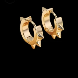 Guldörhängen med nitar - Snygga guldörhängen i form av små ringar med coola nitar runtom. Perfekta för att ge din outfit en edgy touch. Passar både till vardags och fest. De är i nytt skick och redo att bäras av någon som vill sticka ut!