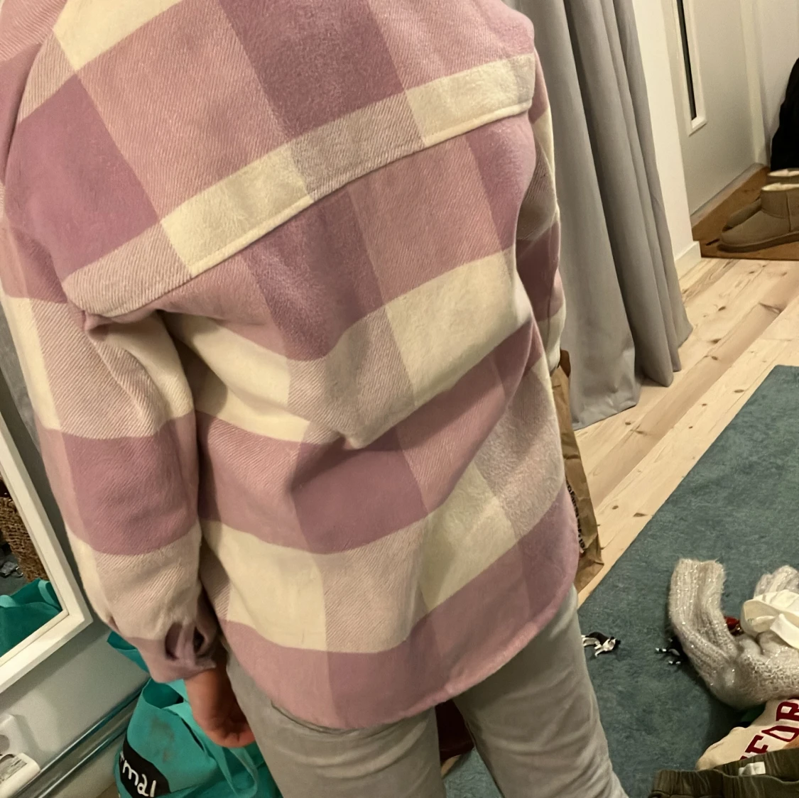 Rutig overshirt i lila och vit - 90