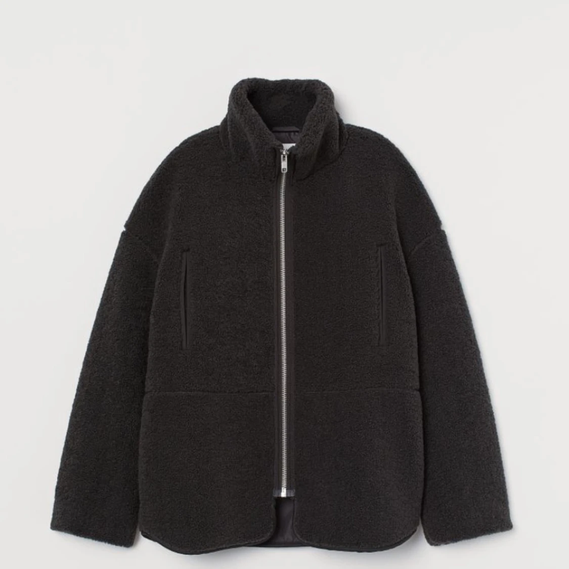 Svart/grå teddyjacka med dragkedja - 90