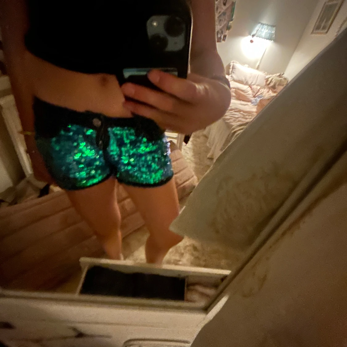 Paljett lågmidjade shorts - 91