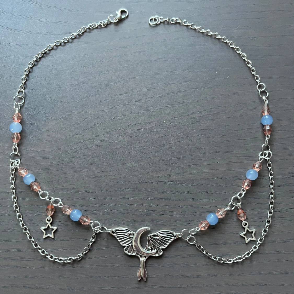 Pink and blue butterfly necklace