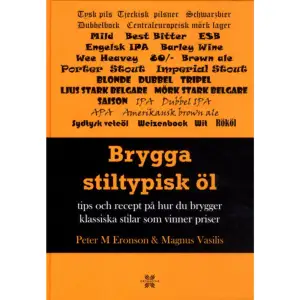 Tips och recept på hur du brygger klassisk och vinnande öl! Öl har bryggts i många tusen åroch det finns flera ölstilar som har varit med lika länge och som fortfarandebryggs än i dag. Det rör sig bland annat om lager, pilsner, IPA, porter, stout,mild och många fler. I den här boken kommer läsarenoch bryggaren få tips och råd för hur de går tillväga för att brygga despecifika stilarna med allt från vilken malt som ska används till hur pH:et imäsken ska justeras.Men varför ska man då bryggastiltypsikt? Delvis blir man en bättre bryggare för bryggaren kommer förstå digpå bland annat felsmaker och råvarornas betydelse. Men bryggaren kommer ocksåkunna tillverka ett bra grundöl som hen senare kan experimentera med. Dessutomär det just stiltypiskt som bör bryggas om man ska tävla i öl i bland annat SMi hembryggning.Ur Innehållet:- Grundlig genomgång vad man ska tänka på när manbrygger en specifik stil. Val av malt, humle, jäst och vattenbehandling.- Beskrivning av jästen och jäsningens funktioner.Här avgörs ofta om ölet blir stiltypiskt eller ej. 50 olika stiltypiska recept som tagit medalj på tävlingar.- Utförlig genomgång för hur man ska tolka SvenskaHembryggarföreningens öltypsdefinitioner.Omförfattarna:Peter M. Eronson ärbosatt i Göteborg och Ambjörnarp. Han har varit aktiv hembryggare sedan 2007och bryggt över 250 brygder hemma i sitt eget kök. Han har skrivit 9 böcker omöl och hembryggning. Bland annat Ölbryggarboken brygg ditt öl hemma, Kreativ ölbryggning tekniker, recept ochgalna idéer (med Simon Svensson),Klona öl brygg öl efter recept från svenska bryggerier och Beer, Brewing& Bastards Herman Hednings brutalkompletta seriebibel om öl (medJonas Darnell). Tillsammans har de såltöver 100 000 exemplar. Läs mer om hembryggning och öl på hans blogg Fat& flaska.Magnus Vasilis äruppväxt i Ängelholm men är bosatt i Göteborg där han i dag driver en butik förbryggare och jobbar som head brewer på bryggeriet Sad Robot på Hisingen iGöteborg. Han har gått bryggteknisk utbildning i Ludvika och är ocksåcertifierad öldomare. Under hans 10-åriga karriär som bryggare har han tagitöver 20 medaljer i diverse hembryggartävlingar inom öl.     Format Kartonnage   Omfång 158 sidor   Språk Svenska   Förlag Stevali   Utgivningsdatum 2018-04-27   Medverkande Magnus Vasilis   ISBN 9789188397225  