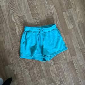 Säljer ett par snygga turkosa shorts med 'New York' tryck på baksidan. De är superbekväma och perfekta för sommaren. Shortsen har en elastisk midja och är gjorda av mjukt material. Perfekta för en avslappnad dag eller träning!