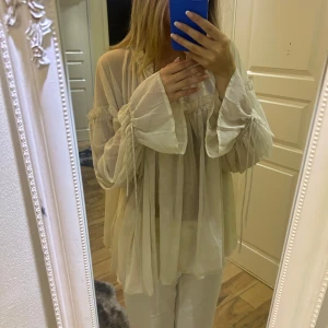 Gullig blus - Jättefin blus från ellos med volanger, genomskinlig så passar bra med ett fina spetskompetens! Storlek 40 men passar mig som har S