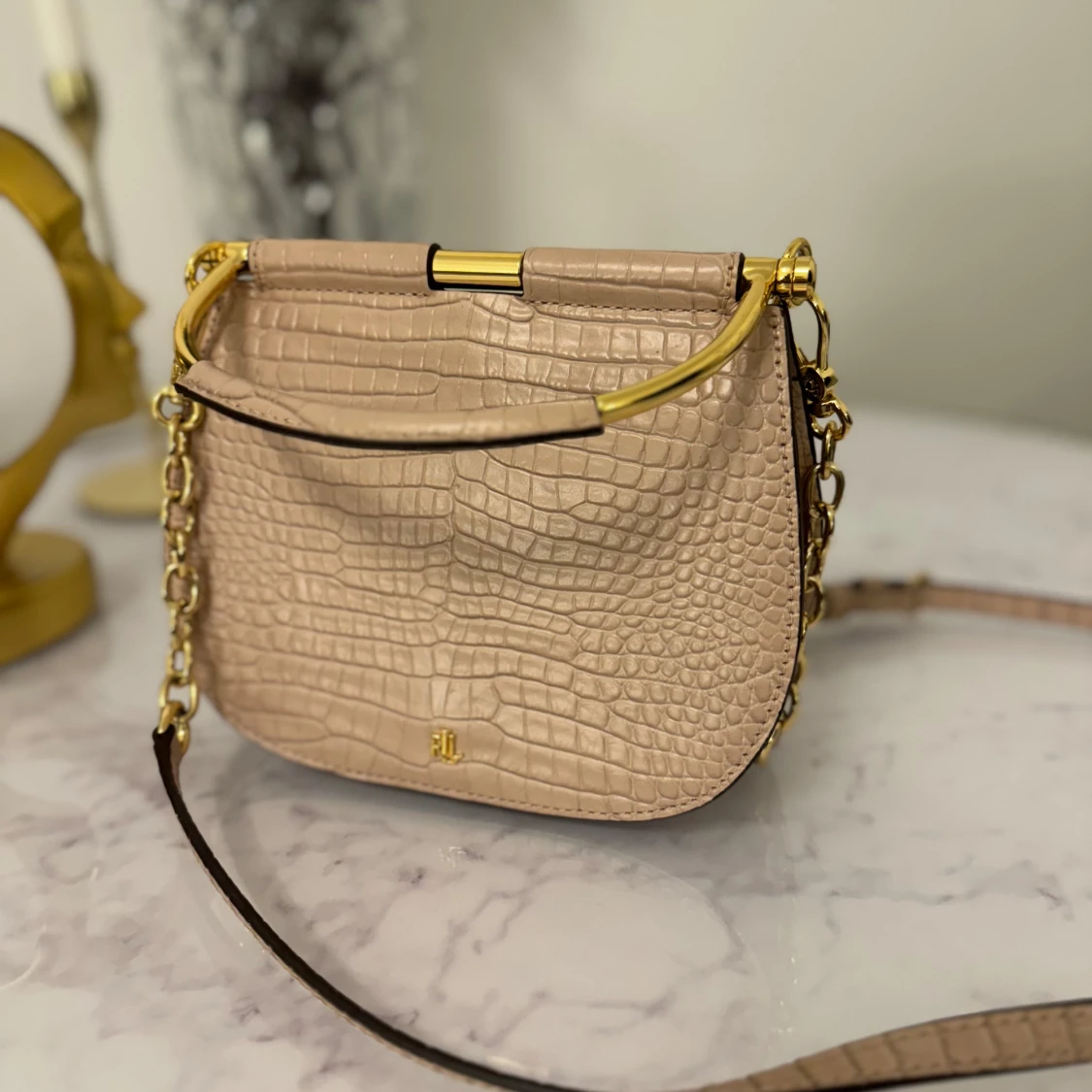 RL Rosa krokodilpräglad handväska