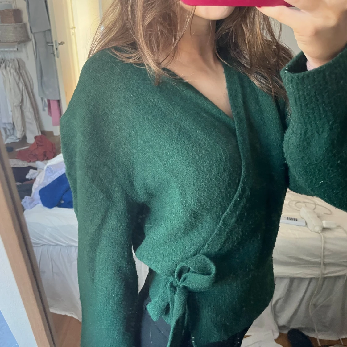 Mörkgrön omlottstickad tröja - 90