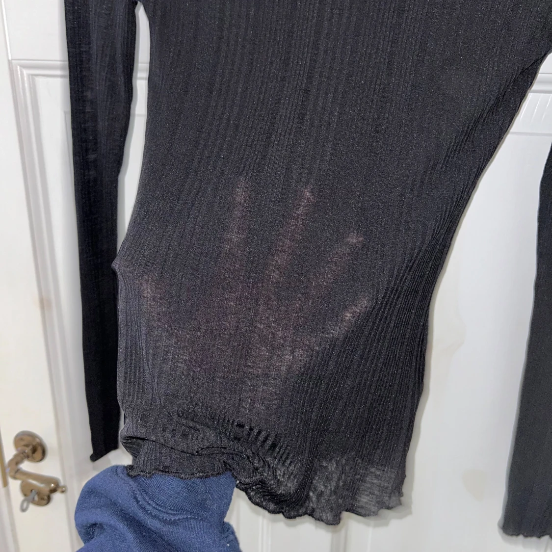 Svart ribbad långärmad topp - 91