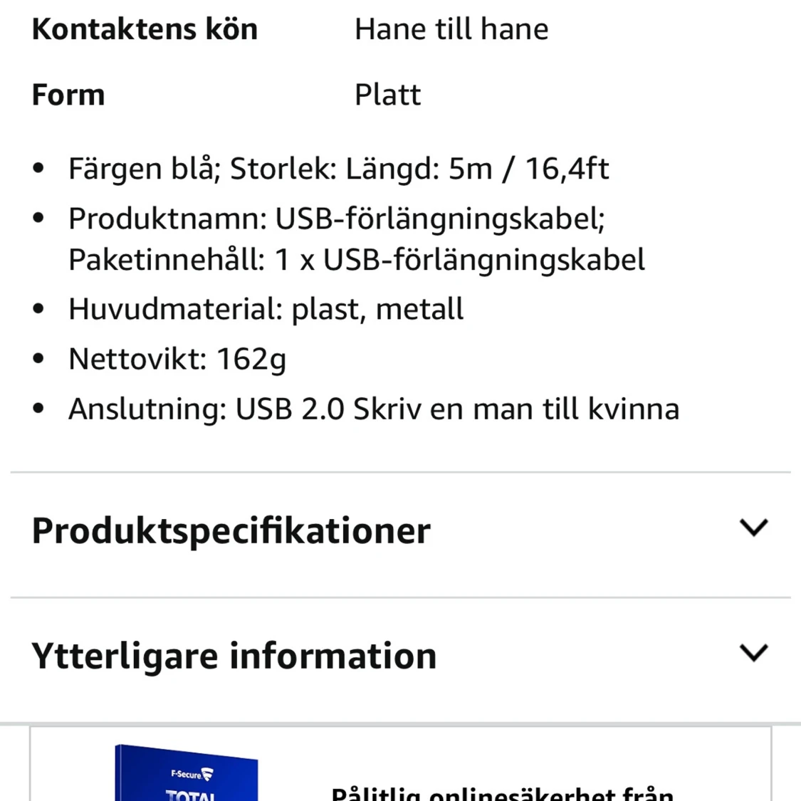 Blå USB-förlängningskabel - 90