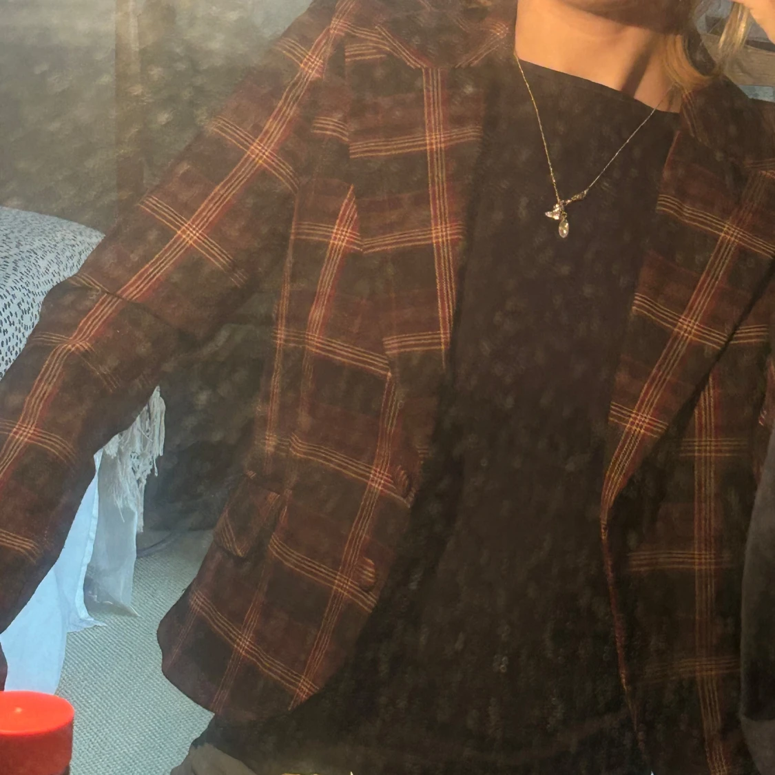 Rutig kavaj i röd och svart - 90