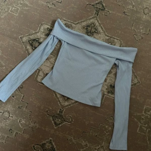 Ljusblå offshoulder topp  - Säljer en ljusblå offshoulder topp från H&M. Toppen har långa ärmar och en stilren design som passar perfekt för både vardag och fest. Perfekt för att skapa en chic look!
