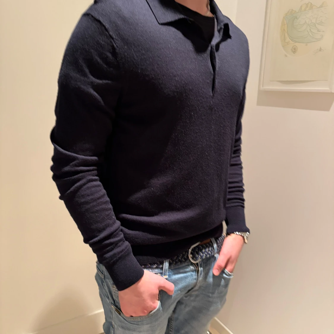 Svart långärmad pikétröja från Uniqlo - 1