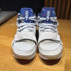 Air Jordan Zion 2 - Säljer ett par unika och färgglada Nike sneakers med en mix av blå, röd och gul färg. Skorna har snörning och perforerade detaljer på ovandelen. Perfekta för den som vill sticka ut med sin stil. Funkar fortfarande perfekt och har bra stabilitet! Storlek 40,5. Väl använda basketskor. Har mörk defekt på tyget se bild 4. Även en defekt på bild 5 vid sulan. Defekter finns. 
