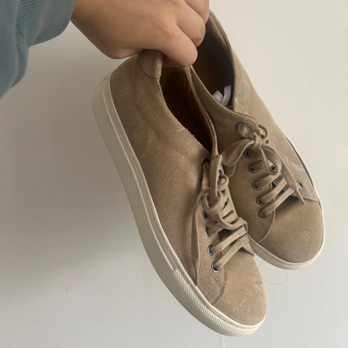 Herr Beige sneakers med snörning - 1