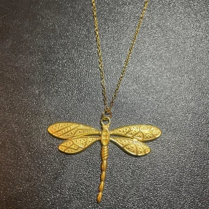 Guldhalsband med trollslända rostfri - Elegant halsband i guld med ett detaljerat hänge i form av en trollslända. Perfekt för att ge en unik touch till din stil. Rostfri!