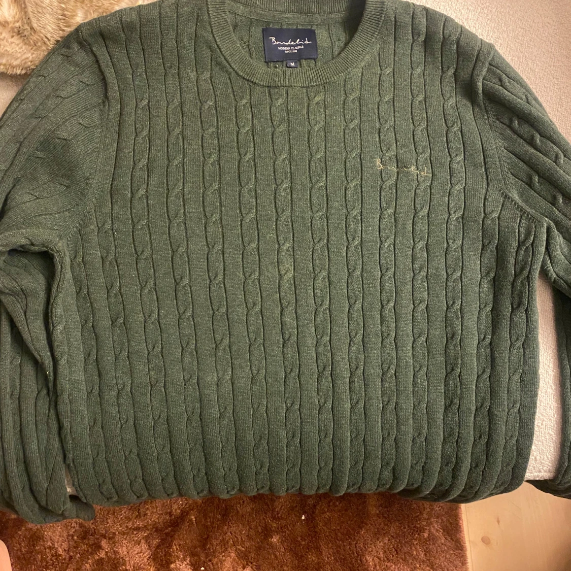 Grön kabelstickad tröja från Brandtex - 92