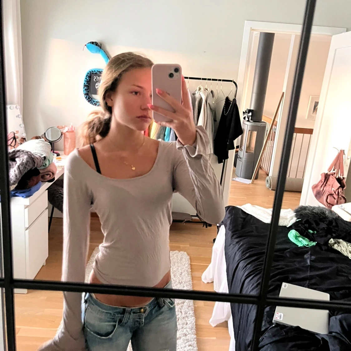 Beige långärmad tajt topp - 90