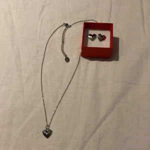 set silver hjärtformade örhängen + halsband  - jättefina silver hjärtformade örhängen + halsband( plopp tillkommer) jag använder inte eftersom jag inte tycker om silver 