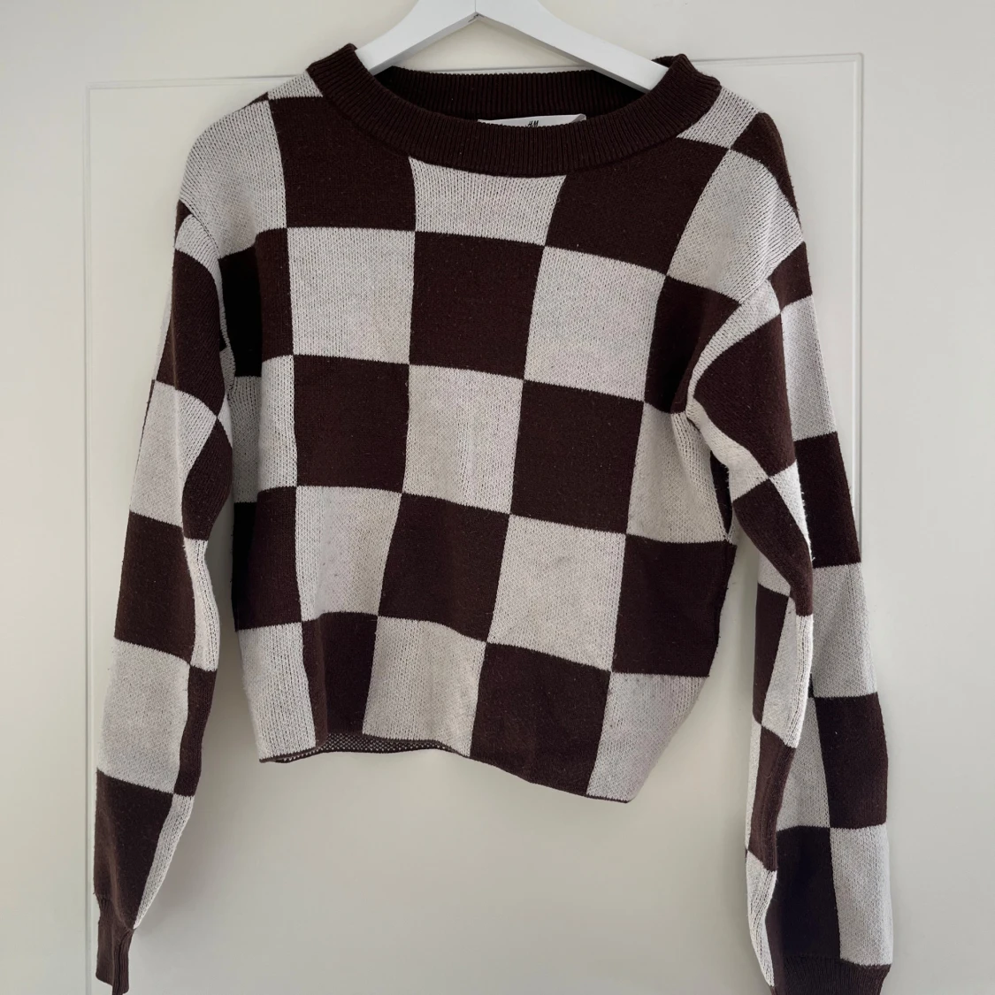 Stickad rutig tröja - 90