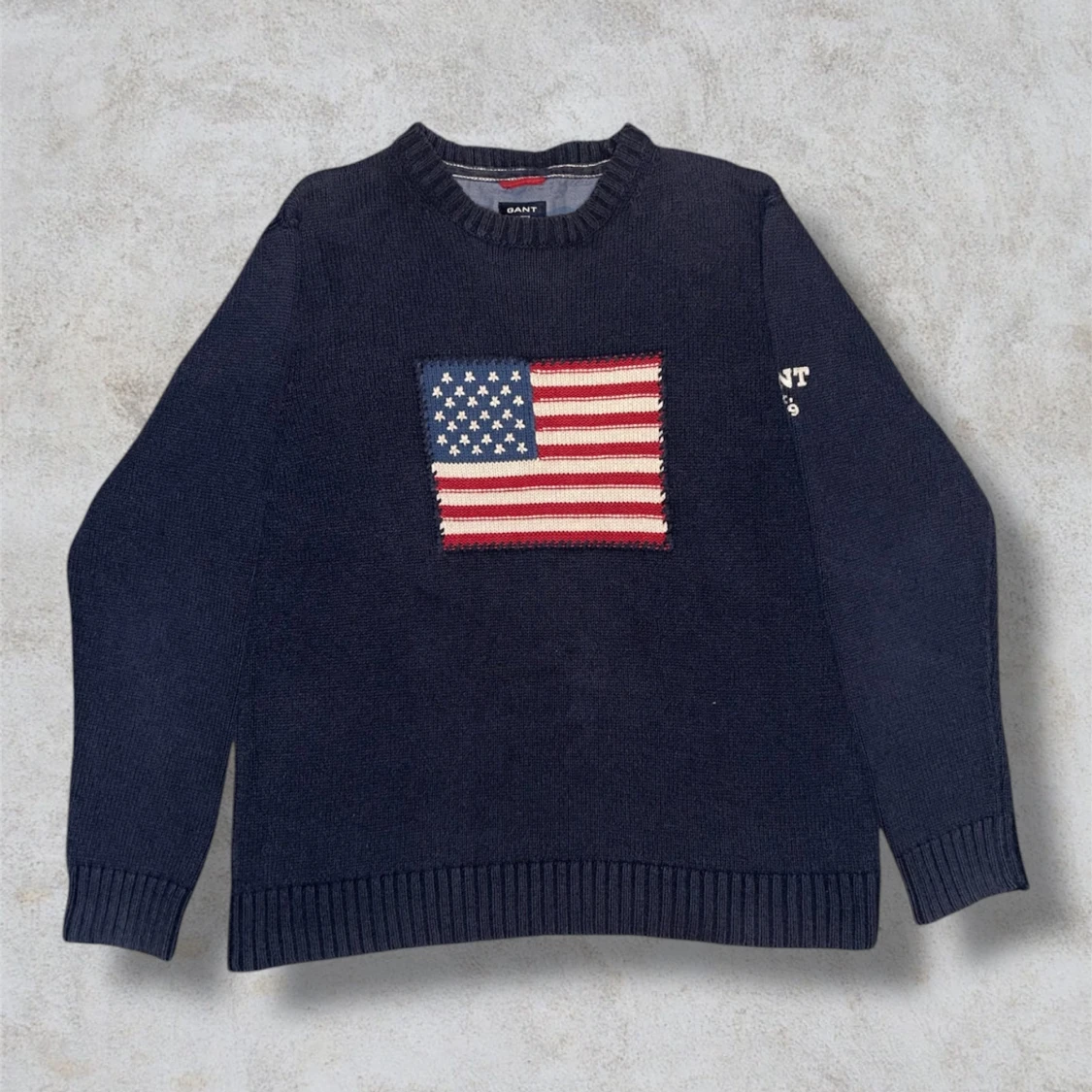 Marinblå Stickad Gant Crewneck - 2