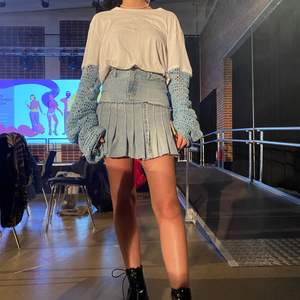 This is from my fashion show, more details on Ig @elisabethcardone. The skirt was made out of jeans for 300kr size Xs, Shirt 150kr size M. Everything was handmade <3