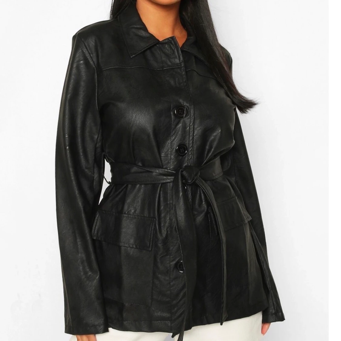 Svart Läder Jacka - 91